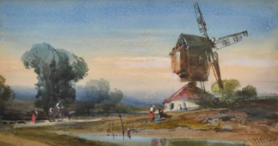 Richard Principal Leitch (1826-1882) British. 'Approaching a Windmill in Twighlight', Watercolour,
