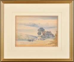 John Callow (1822-1878) British. 'Lake Scene with Cottage', Watercolour, Inscribed on a label verso,