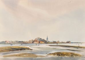 John Worsdale (1930-2008) British. "Old Bosham from Chidham", Watercolour, Signed, and inscribed