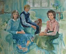 Susan Ryder (1944-) British. Children with a Dog in an Interior, Oil on canvas, Signed and dated '