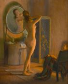 Victor F Webb (1905-1975) British. Nude in Firelight, Oil on canvas, Signed, 27.25