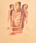 Somnath Hore (1921-2006) Indian. Figure Studies, Watercolour and ink, Signed with initial S and
