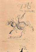 Attributed to Salvador Dali (1904-1989) Spanish. Don Quixote, Ink, Signed twice, inscribed and dated