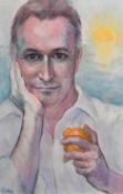 Zsuzsi Roboz (1929-2012) Hungarian. Portrait of Andrew O'Hagan, Mixed media on canvas, Signed, and