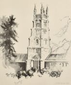 Michael Lyne (1912-1989) British. Church of St Mary the Virgin, Kempsford, Lithograph, Signed,