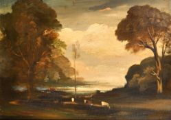 Philip Hugh Padwick (1876-1958) British. Cattle by a River, Oil on artist's board, Signed, 17