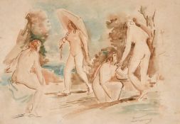 Attributed to Andre Derain (1880-1954) French. Bathers, Watercolour, Signed in pencil, and signed in