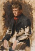 C M (20th Century) British. Sketch of a Seated Man, Oil on board, Signed with initials verso, 15