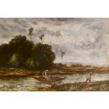 Narcisse Virgile Diaz de la Pena (1807-1876) French. Figures Towing a Boat, Oil on panel, Signed,