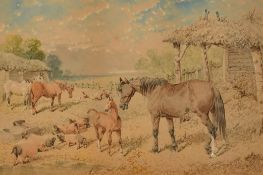 John Frederick Herring Jnr (1820-1907) British. A Set of Farmyard Scenes, Watercolour, All signed,