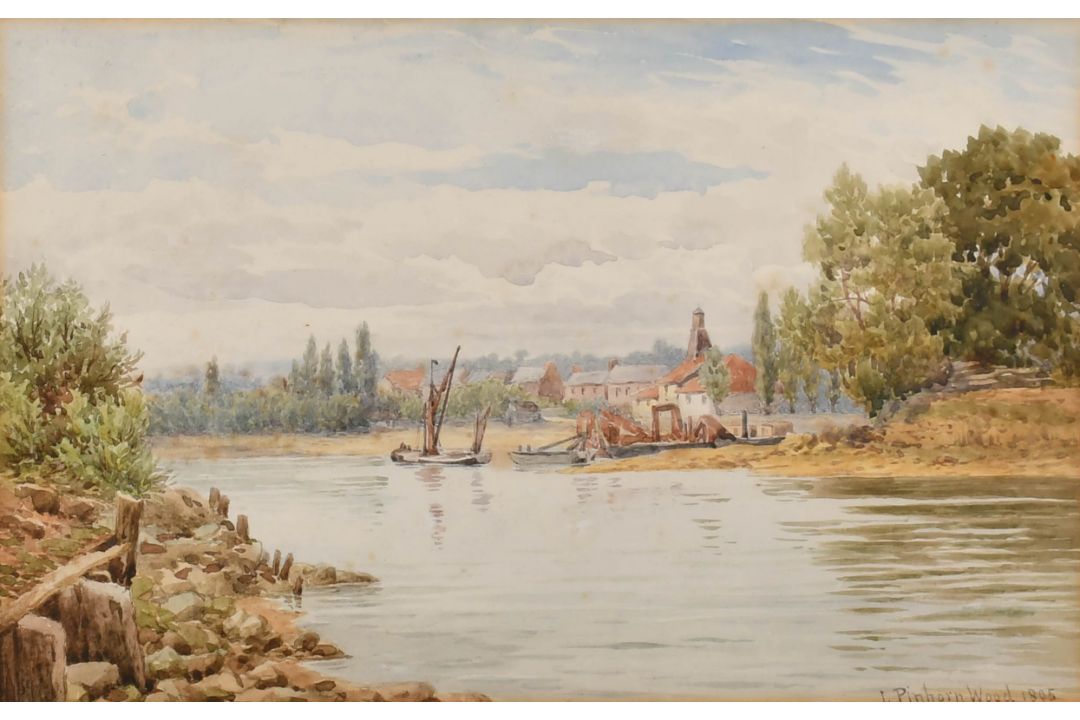 Lewis Pinhorn Wood (1848-1918) British. "On the Thames near Mortlake", Watercolour, Signed and dated - Image 1 of 5