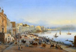 Attributed to Giacinto Gigante (1806-1876) Italian. 'Santa Lucia Embankment, The Bay of Naples', Oil