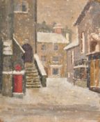 Margaret Green (1925-2003) British. Winter Street Scene, Oil on board, unframed 18