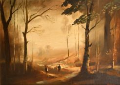 Philip Hugh Padwick (1876-1958) British. Figures on a Woodland Path, Oil on artist's board,