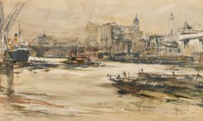 William Walcot (1874-1943) British. 'The Pool of London looking towards Monument', Watercolour and