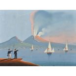 19th Century Italian School. Mount Vesuvius, Gouache, Inscribed and dated 1839, unframed 12" x