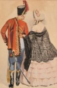 20th Century French School. Arm in Arm, Watercolour and ink, 12