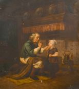 19th Century European School. 'The Lesson', Oil on metal, 19
