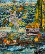 Jean-Pierre Pophillat (1937-2020) French. Still Life of Flowers and Fruit, Oil on canvas, Signed,