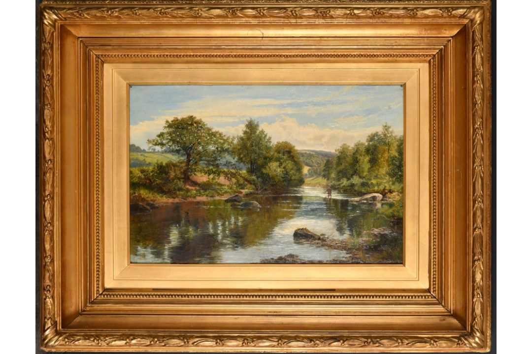 Enoch Crosland (1860-1938) British. Fly Fishing, Oil on canvas, Signed, 12" x 18" (30.5 x 45.7cm) - Image 2 of 4