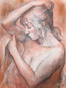 Zsuzsi Roboz (1929-2012) Hungarian. Bathing, Pastel, Signed, unframed 24