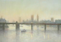 Robert 'Bob' Richardson (1938- ) British. The Thames with Houses of Parliament in the distance,
