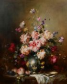 Endre Koempoeczi-Balogh (1911-1977) Hungarian. Still Life of Flowers and Fruit, Oil on canvas,