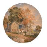 John Steeple (1823-1887) British. Figures by Farm Buildings, Watercolour, Signed and dated 1855, and