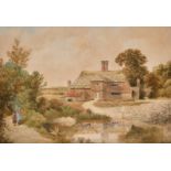 Albert Edward Bowers (act.1875-1892) British. Figures by a River, Watercolour, Signed, 15.25" x 22.