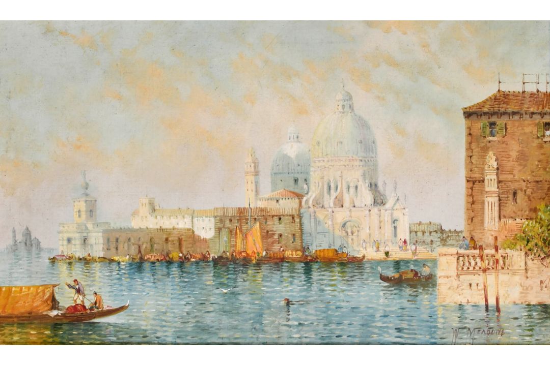 William George Meadows (c.1825-1901) British. A Venetian Scene, Oil on canvas, Signed, 12" x 20" ( - Image 1 of 4