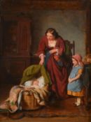 George Smith (1829-1901) British. The New Arrival, Oil on panel, Signed and dated 1865, 9.5