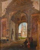 Vincenzo Migliaro (1858-1938) Italian. Study of an artist in the Vestibule of the Certosa di Pavia