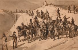 Joseph Zephyris Gengembre (1804-1888) French. 'French Troops in the Peninsula', Watercolour and ink,
