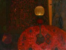 Lionel Bulmer (1919-1992) British. Oil Lamp on a Table, Oil on canvas laid down, Inscribed and dated