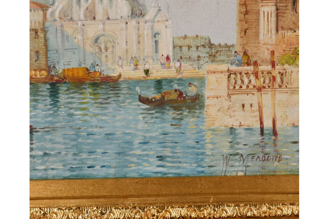 William George Meadows (c.1825-1901) British. A Venetian Scene, Oil on canvas, Signed, 12" x 20" ( - Image 3 of 4