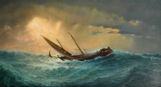 Henry Brokmann-Knudsen (1868-1933) Danish. Sailing Boat in Choppy Waters, Oil on canvas, Signed