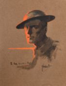 John Hassall (1868-1948) British. A Man near a Fire, Watercolour and gouache, Signed and
