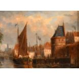 Johannes Frederik Hulk (1829-1911) Dutch. A Canal Scene, Oil on panel, 4.25" x 5.5" (10.8 x 14cm)