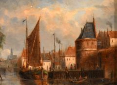 Johannes Frederik Hulk (1829-1911) Dutch. A Canal Scene, Oil on panel, 4.25