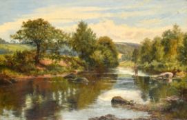 Enoch Crosland (1860-1938) British. Fly Fishing, Oil on canvas, Signed, 12