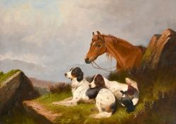 Colin Graeme Roe (1858-1910) British. Hunter with Spaniels Resting, Oil on canvas, Signed and
