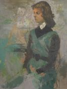 Margaret Green (1925-2003) British. Seated Lady, Oil on canvas laid down, unframed 21