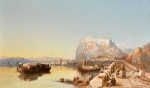 James Webb (1835-1895) British. 'Ehrenbreitstein on the Rhine', Oil on canvas, 24