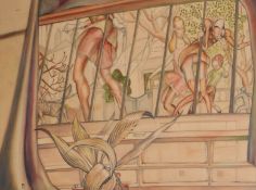 W.L. (20th Century) British. View from the Basement, Watercolour, Signed with monogram, 21