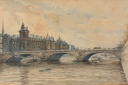 Frank Myers Boggs (1855-1926) American. 'Le Palais de Justice from across the Pont au Change',