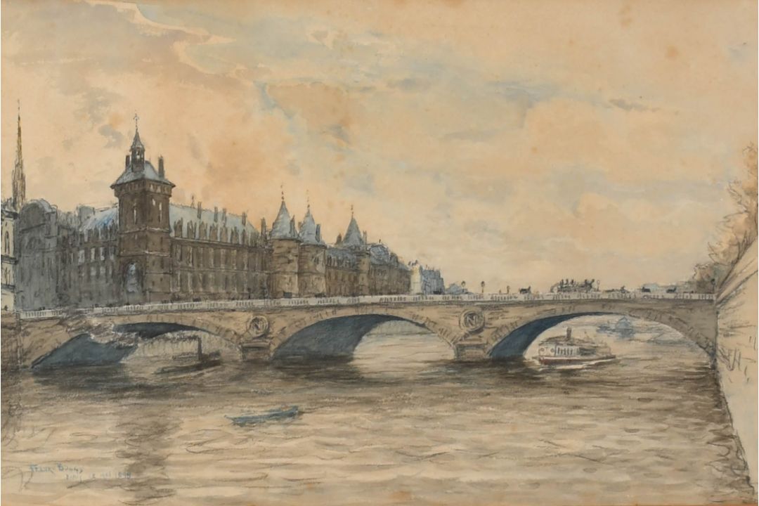 Frank Myers Boggs (1855-1926) American. 'Le Palais de Justice from across the Pont au Change', - Image 1 of 4