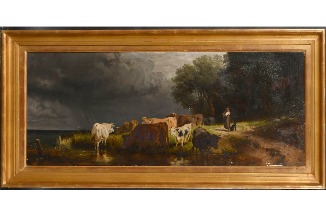 Attributed to Johann Friedrich Voltz (1817-1886) German. A Figure with Cattle at the Water's Edge, - Image 2 of 3