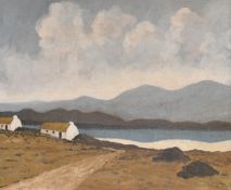 20th Century Irish School. Cottages by a Lake, Oil on canvas, 20
