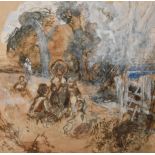 Circle of David Cox (1783-1859) British. A Group of Children in a Park, Watercolour, gouache and
