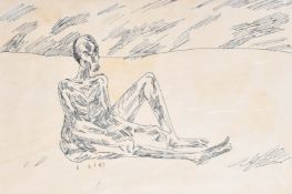Somnath Hore (1921-2006) Indian. Untitled, Ink, Signed with initial S, and dated 2 81, mounted